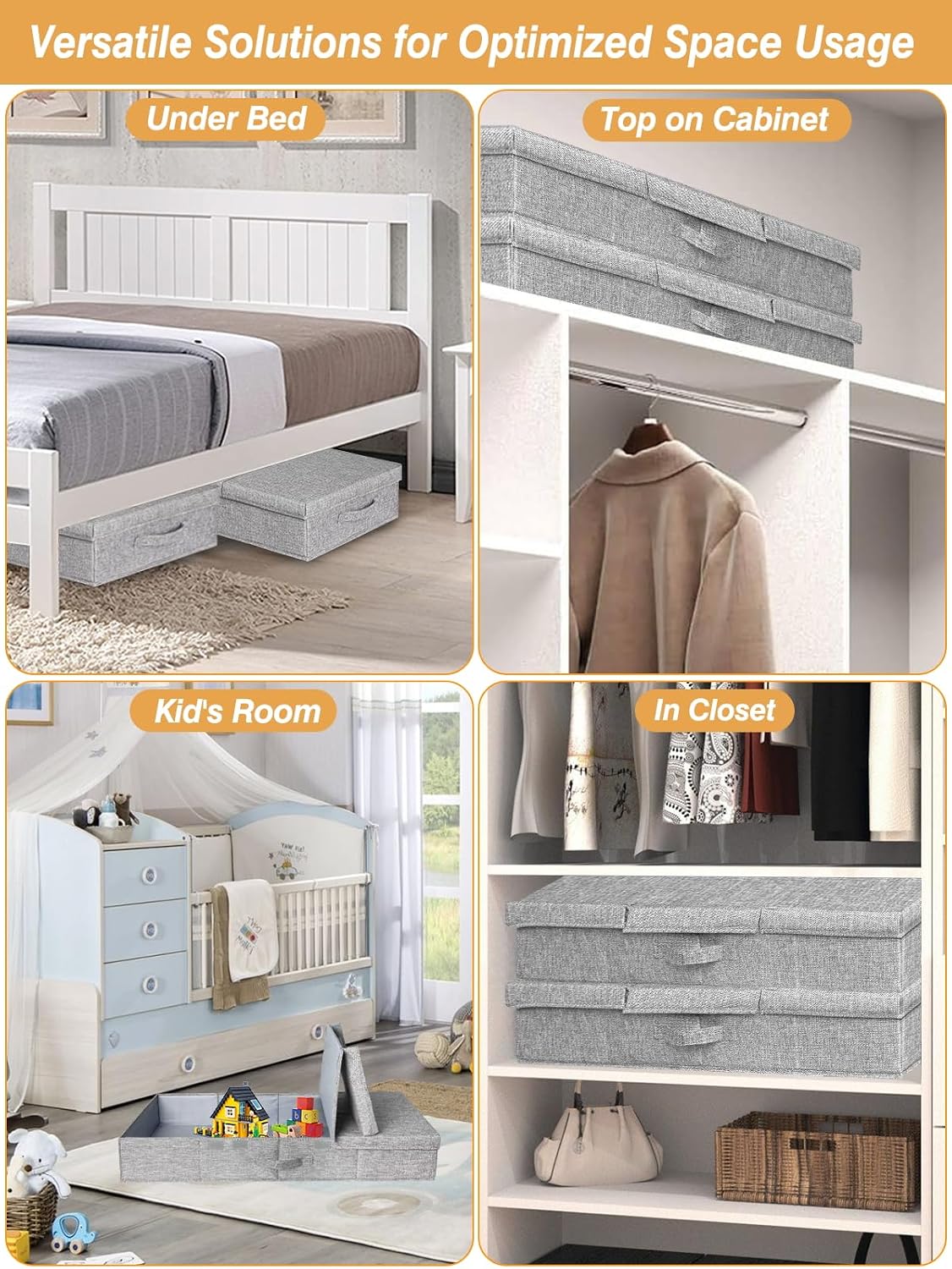 6 in Tall Under Bed Storage Containers with Lids, Grey