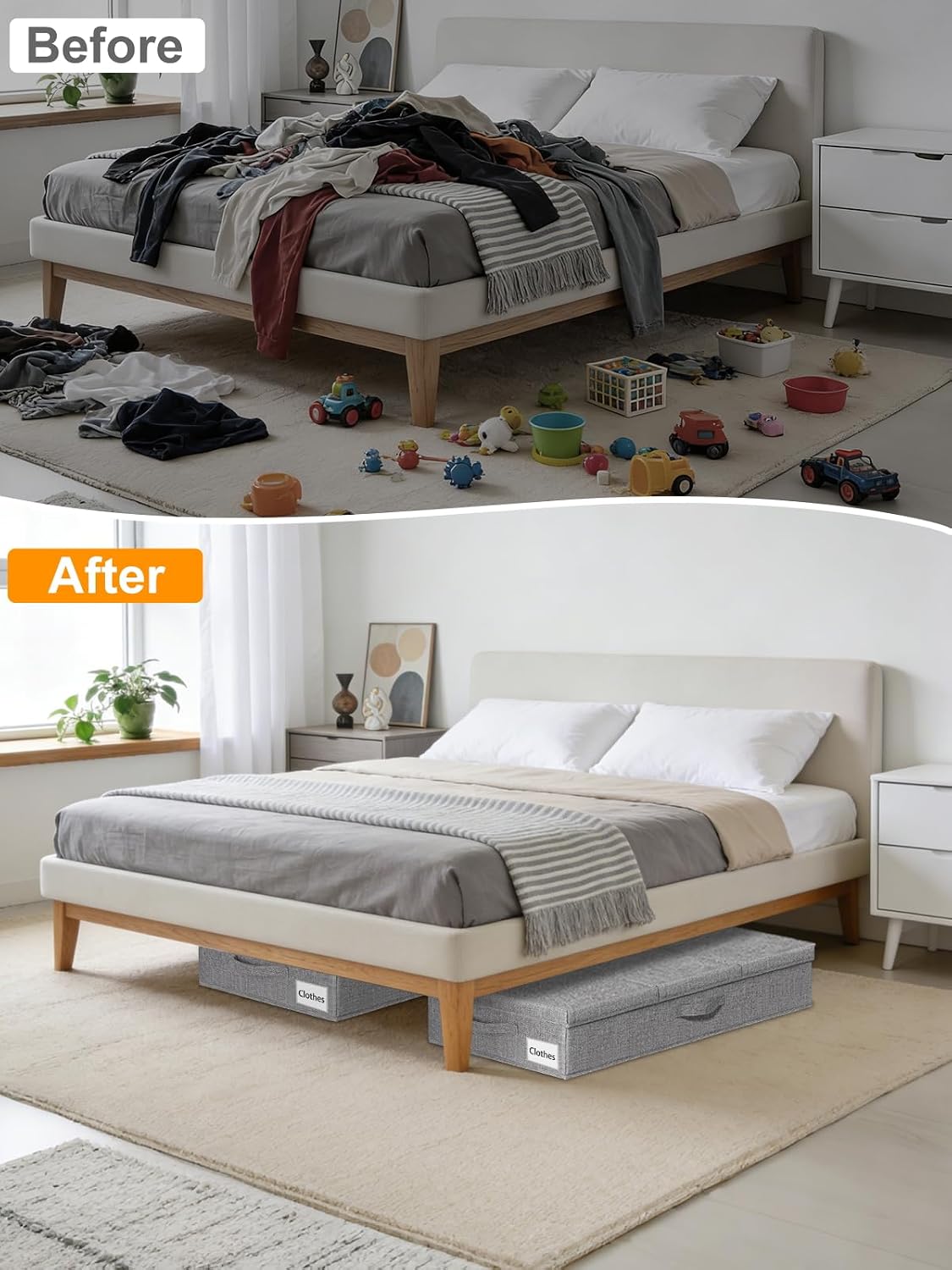 6 in Tall Under Bed Storage Containers with Lids, Grey