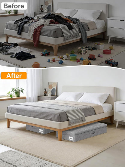 6 in Tall Under Bed Storage Containers with Lids, Grey
