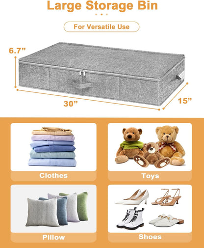 6 in Tall Under Bed Storage Containers with Lids, Grey
