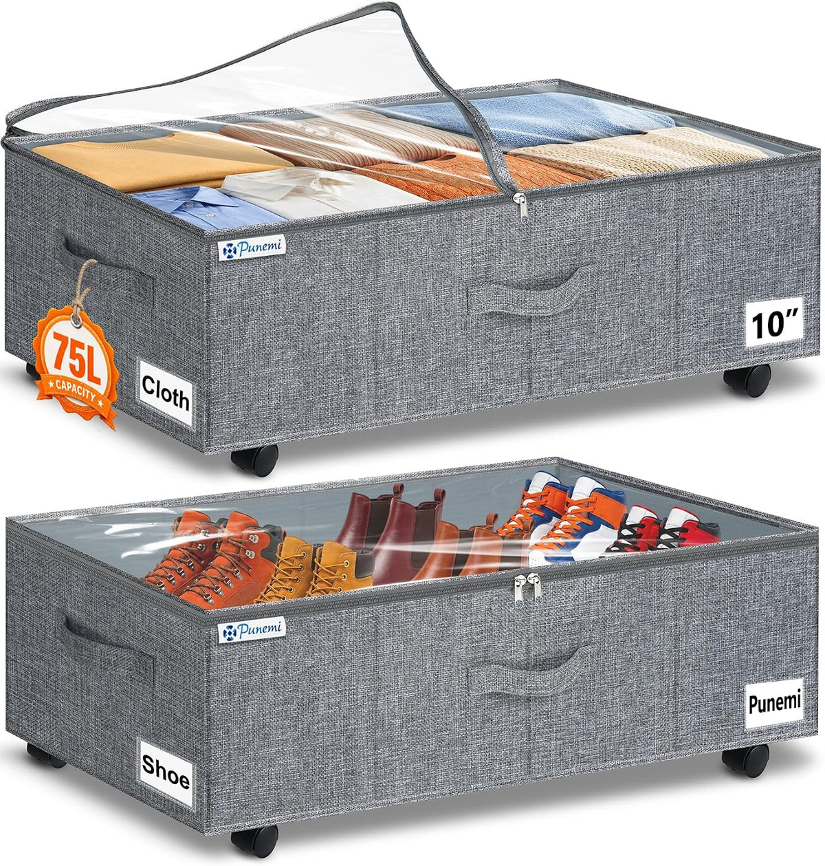 6 in Tall Under Bed Storage Containers with Lids, Grey