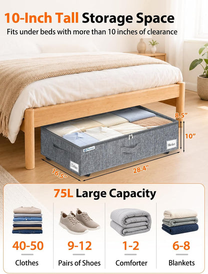 6 in Tall Under Bed Storage Containers with Lids, Grey