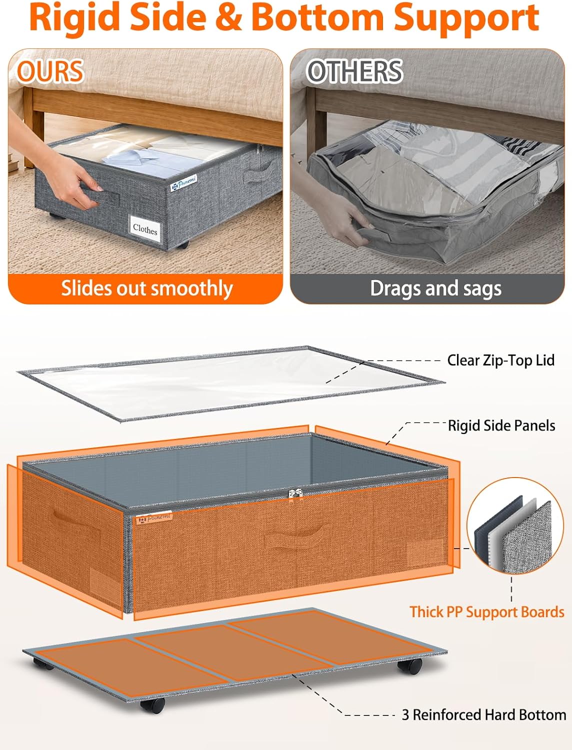 6 in Tall Under Bed Storage Containers with Lids, Grey
