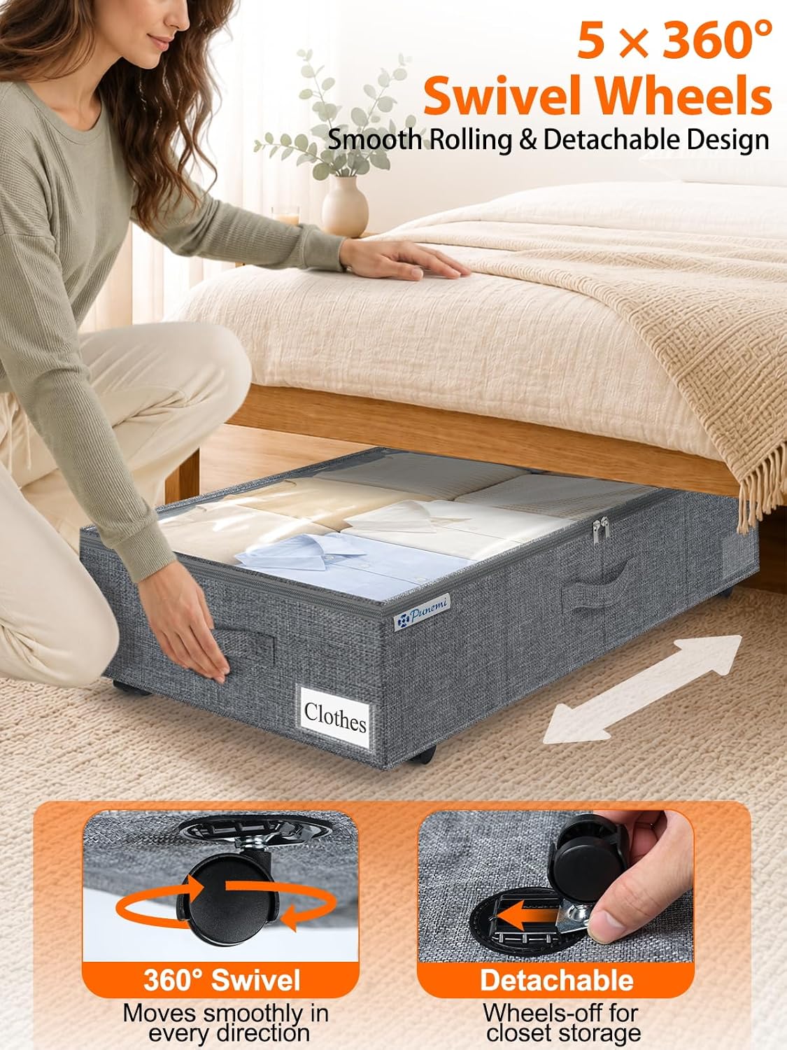 6 in Tall Under Bed Storage Containers with Lids, Grey