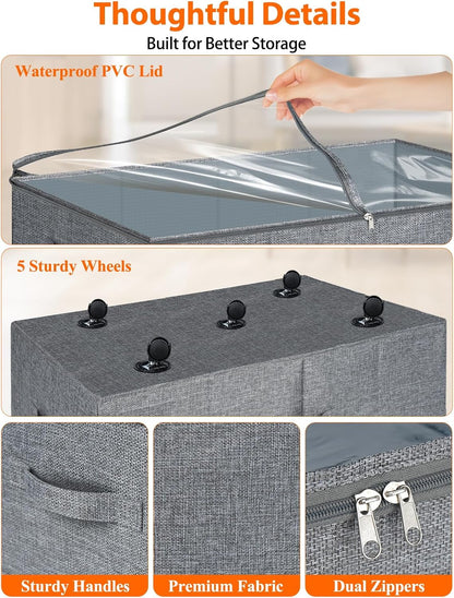 6 in Tall Under Bed Storage Containers with Lids, Grey