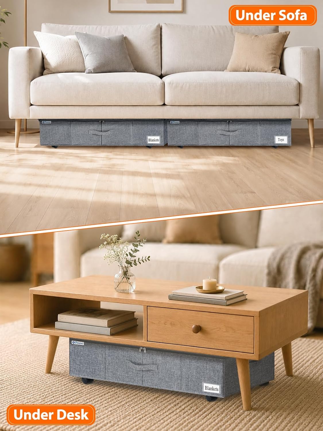 6 in Tall Under Bed Storage Containers with Lids, Grey