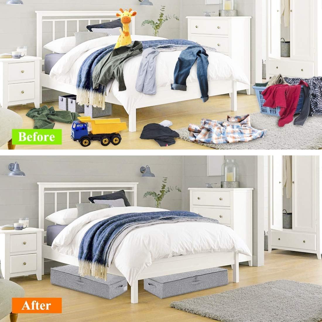 6 in Tall Under Bed Storage Containers with Lids, Grey