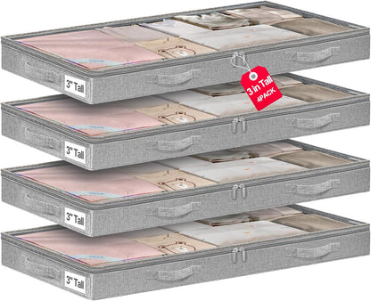 6 in Tall Under Bed Storage Containers with Lids, Grey