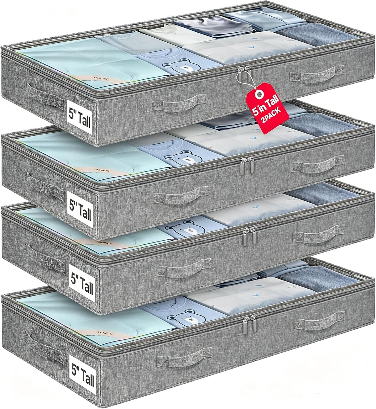 6 in Tall Under Bed Storage Containers with Lids, Grey