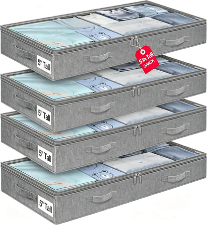 6 in Tall Under Bed Storage Containers with Lids, Grey