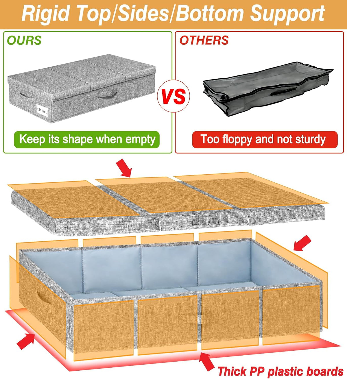 6 in Tall Under Bed Storage Containers with Lids, Grey