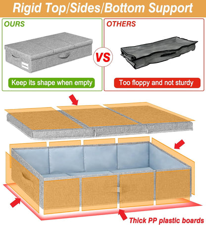 6 in Tall Under Bed Storage Containers with Lids, Grey
