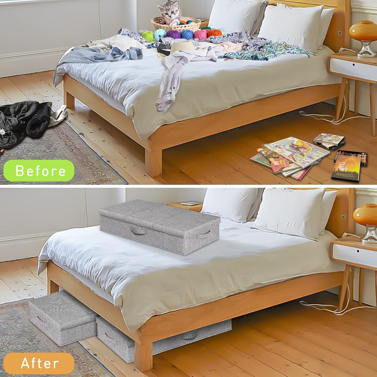 6 in Tall Under Bed Storage Containers with Lids, Grey