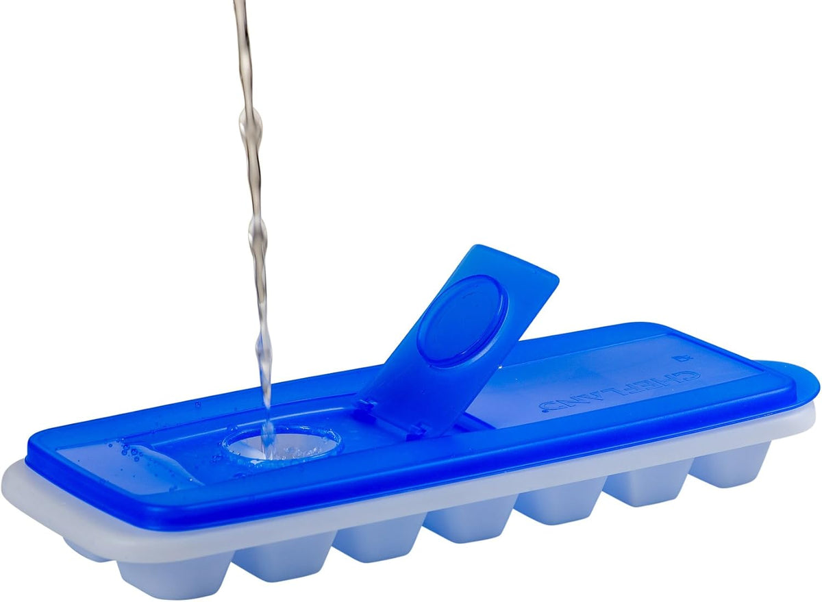 Ice Cube Trays With Lid - Set of 2 Ice Trays | Easy Release, Stackable, Compact, Odorless, BPA-Free Ice Molding Trays For Whiskey, Cold Drinks, Cocktails & Juices (Blue)