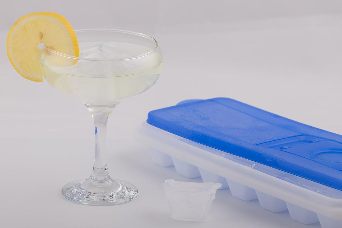 Ice Cube Trays With Lid - Set of 2 Ice Trays | Easy Release, Stackable, Compact, Odorless, BPA-Free Ice Molding Trays For Whiskey, Cold Drinks, Cocktails & Juices (Blue)