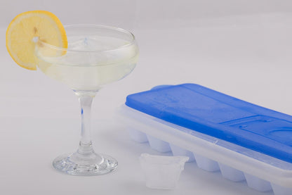 Ice Cube Trays With Lid - Set of 2 Ice Trays | Easy Release, Stackable, Compact, Odorless, BPA-Free Ice Molding Trays For Whiskey, Cold Drinks, Cocktails & Juices (Blue)