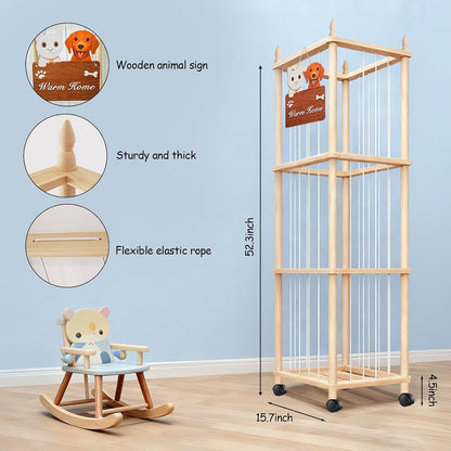 Large Stuffed Animal Storage with Cat & Dog Design, Wooden Stuffed Animal Zoo, Rolling Stuffed Animal Holder, Toy Storage Cage, Plushies Storage for Playroom Bedroom