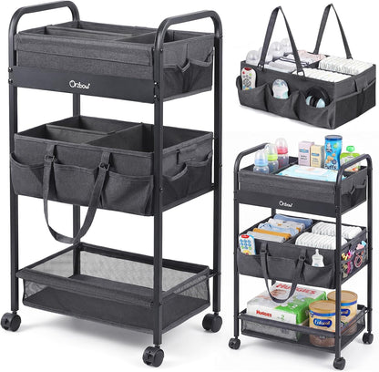 Orzbow Diaper Caddy cart, 3 Tier Baby Rolling Storage Cart