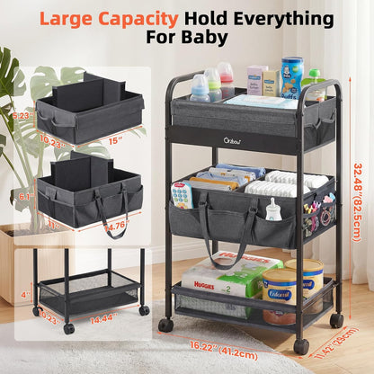Orzbow Diaper Caddy cart, 3 Tier Baby Rolling Storage Cart