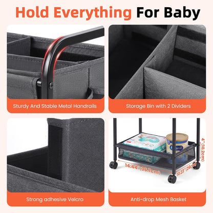 Orzbow Diaper Caddy cart, 3 Tier Baby Rolling Storage Cart