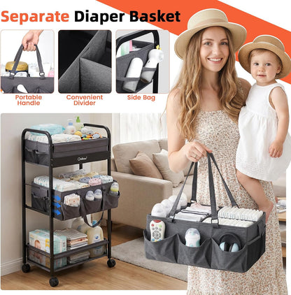 Orzbow Diaper Caddy cart, 3 Tier Baby Rolling Storage Cart