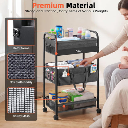 Orzbow Diaper Caddy cart, 3 Tier Baby Rolling Storage Cart