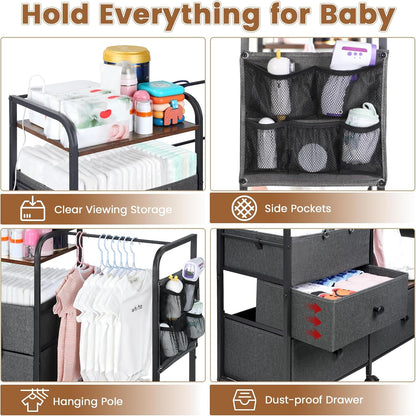 Orzbow Diaper Caddy cart, 3 Tier Baby Rolling Storage Cart