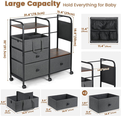 Orzbow Diaper Caddy cart, 3 Tier Baby Rolling Storage Cart