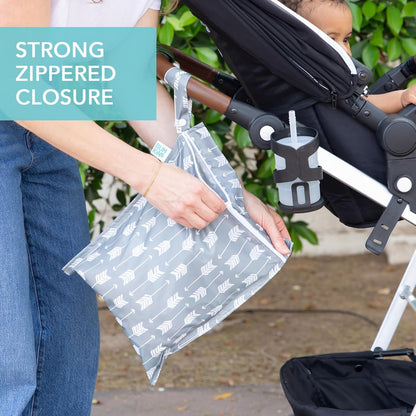 Larger Waterproof Wet Bag - For Baby, Travel, Swim Suit, Cloth Diapers, Pump Parts, Pool, Gym, Toiletry, Strap to Stroller - Reusable & Easy to Clean - 2pk - Beige & Pink Check