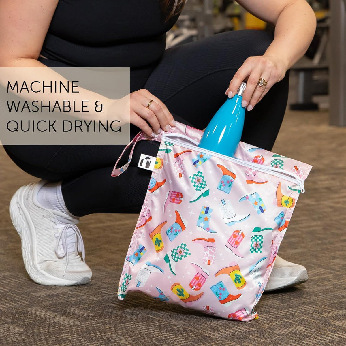 Larger Waterproof Wet Bag - For Baby, Travel, Swim Suit, Cloth Diapers, Pump Parts, Pool, Gym, Toiletry, Strap to Stroller - Reusable & Easy to Clean - 2pk - Beige & Pink Check
