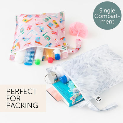 Larger Waterproof Wet Bag - For Baby, Travel, Swim Suit, Cloth Diapers, Pump Parts, Pool, Gym, Toiletry, Strap to Stroller - Reusable & Easy to Clean - 2pk - Beige & Pink Check