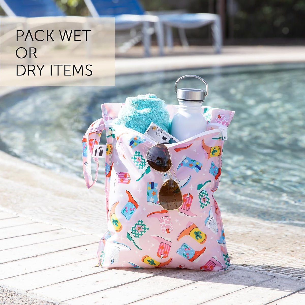 Larger Waterproof Wet Bag - For Baby, Travel, Swim Suit, Cloth Diapers, Pump Parts, Pool, Gym, Toiletry, Strap to Stroller - Reusable & Easy to Clean - 2pk - Beige & Pink Check