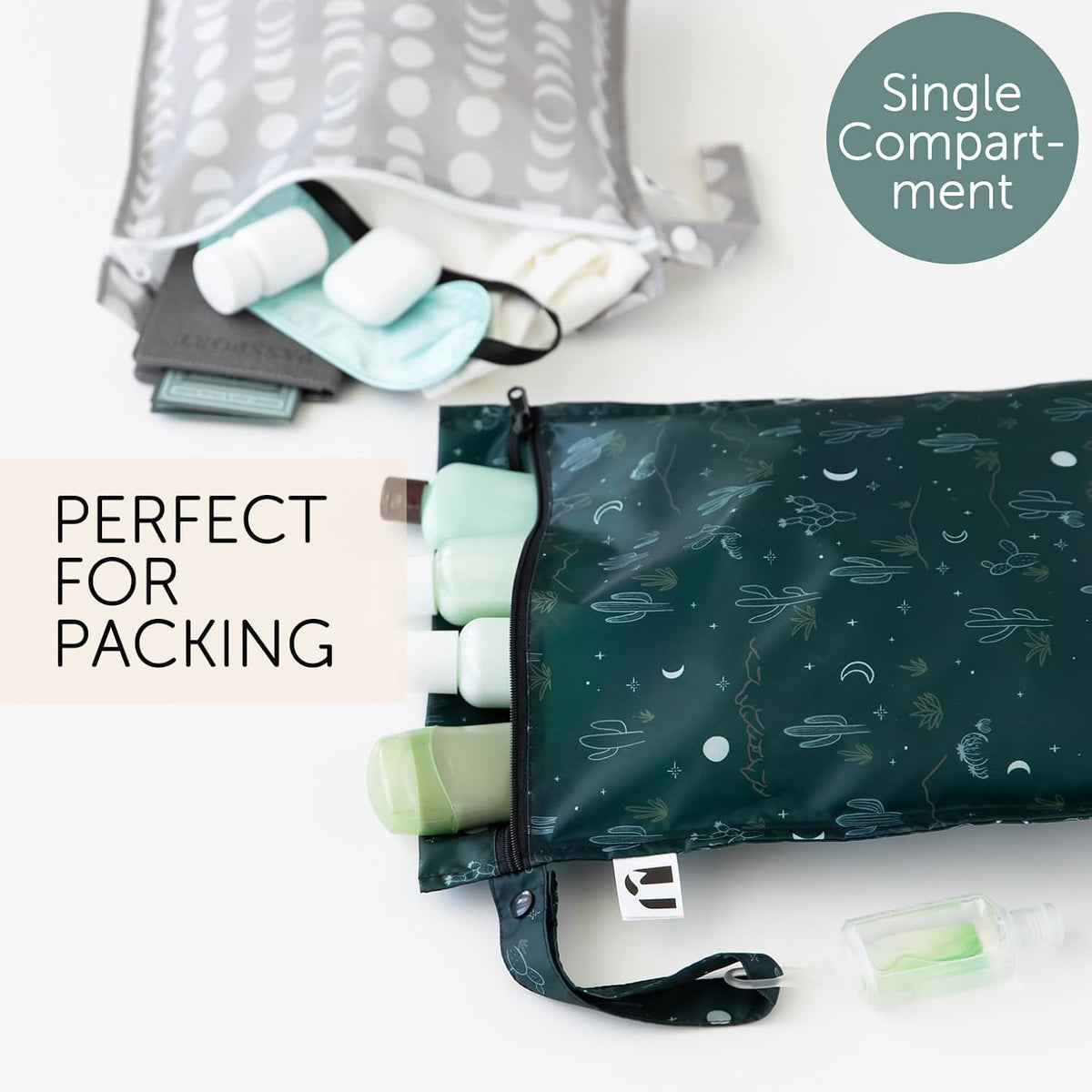 Larger Waterproof Wet Bag - For Baby, Travel, Swim Suit, Cloth Diapers, Pump Parts, Pool, Gym, Toiletry, Strap to Stroller - Reusable & Easy to Clean - 2pk - Beige & Pink Check