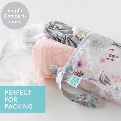 Larger Waterproof Wet Bag - For Baby, Travel, Swim Suit, Cloth Diapers, Pump Parts, Pool, Gym, Toiletry, Strap to Stroller - Reusable & Easy to Clean - 2pk - Beige & Pink Check