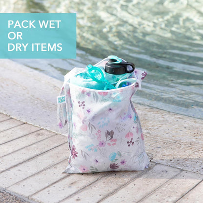 Larger Waterproof Wet Bag - For Baby, Travel, Swim Suit, Cloth Diapers, Pump Parts, Pool, Gym, Toiletry, Strap to Stroller - Reusable & Easy to Clean - 2pk - Beige & Pink Check