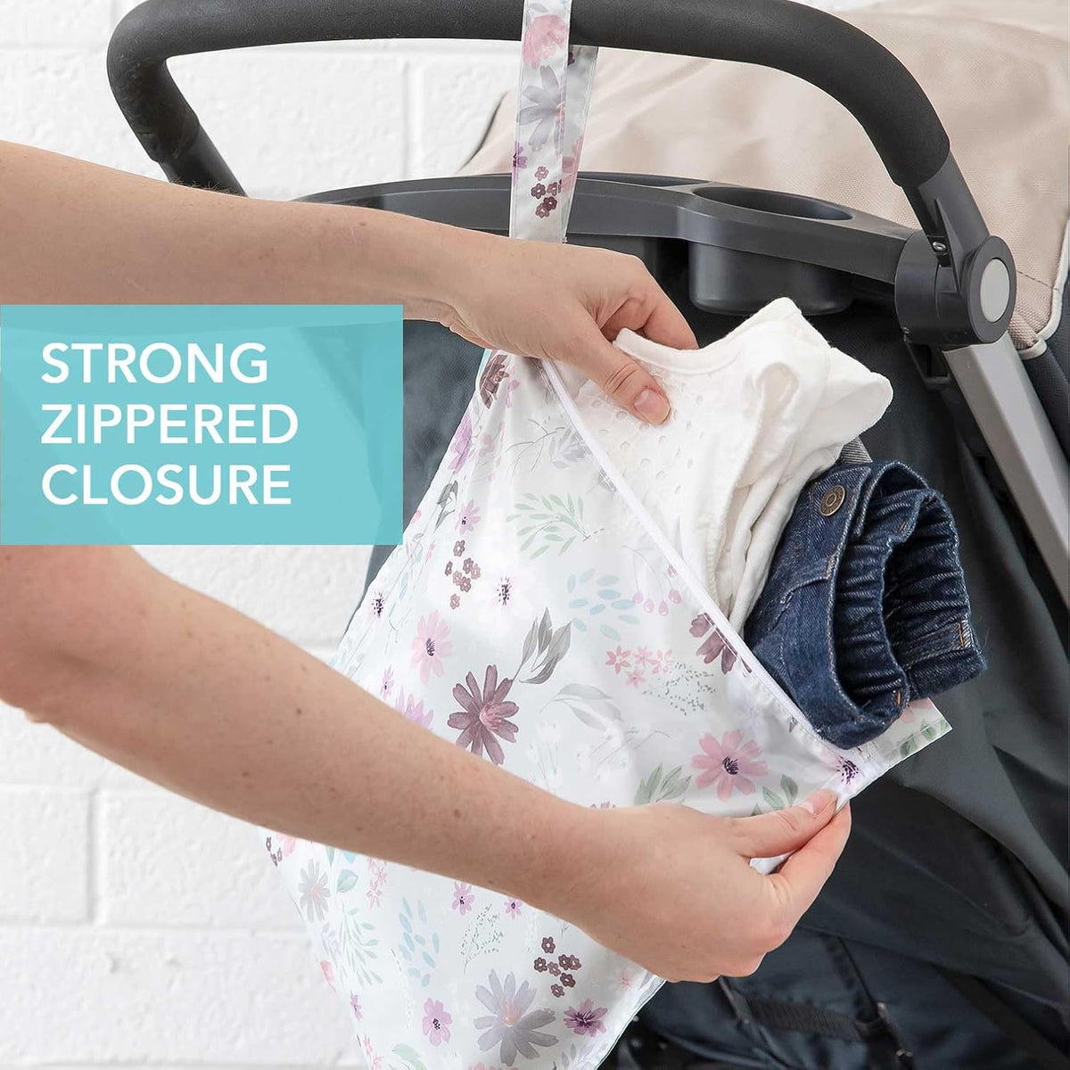 Larger Waterproof Wet Bag - For Baby, Travel, Swim Suit, Cloth Diapers, Pump Parts, Pool, Gym, Toiletry, Strap to Stroller - Reusable & Easy to Clean - 2pk - Beige & Pink Check