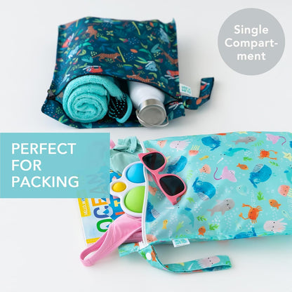 Larger Waterproof Wet Bag - For Baby, Travel, Swim Suit, Cloth Diapers, Pump Parts, Pool, Gym, Toiletry, Strap to Stroller - Reusable & Easy to Clean - 2pk - Beige & Pink Check