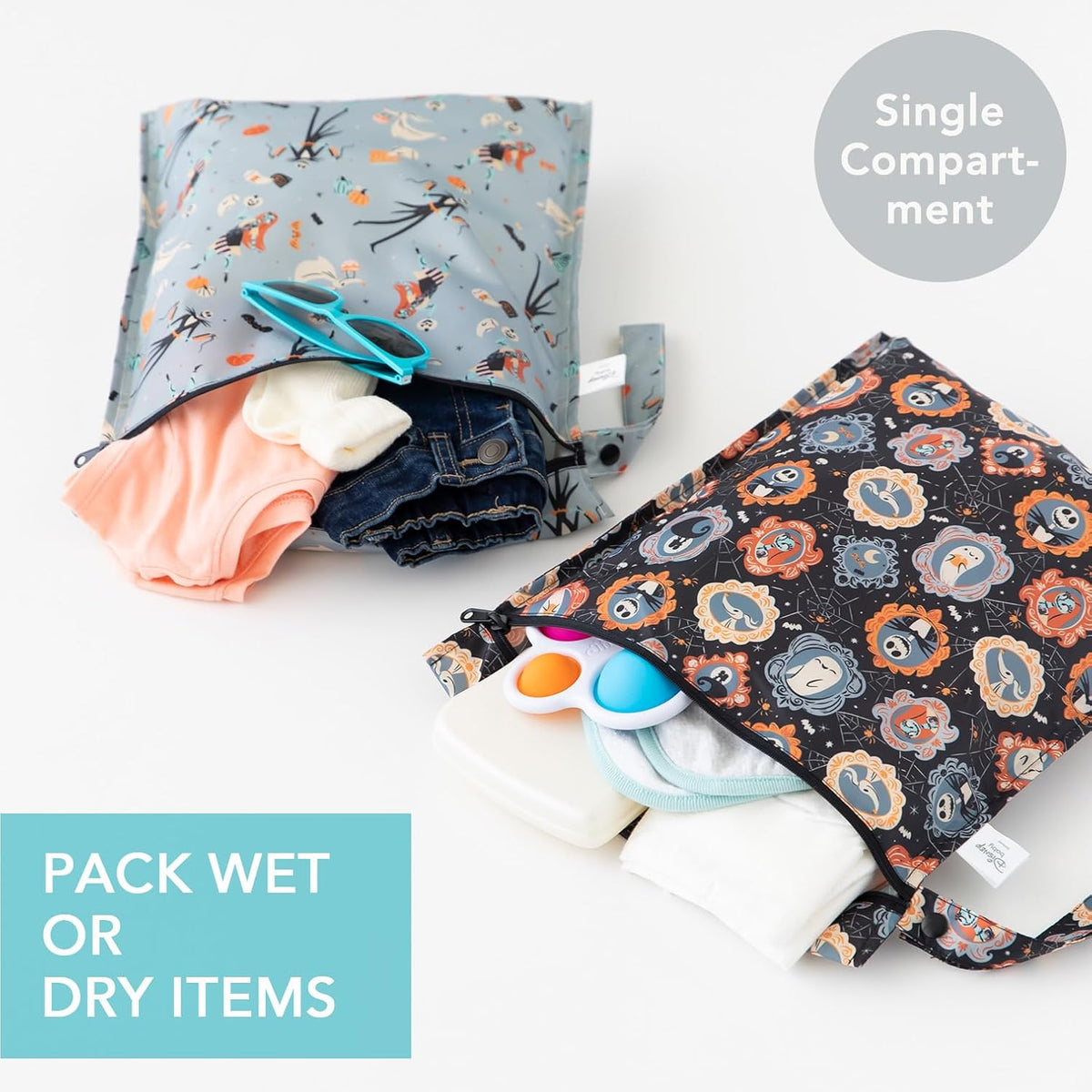 Larger Waterproof Wet Bag - For Baby, Travel, Swim Suit, Cloth Diapers, Pump Parts, Pool, Gym, Toiletry, Strap to Stroller - Reusable & Easy to Clean - 2pk - Beige & Pink Check