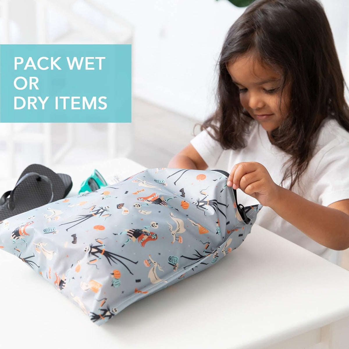 Larger Waterproof Wet Bag - For Baby, Travel, Swim Suit, Cloth Diapers, Pump Parts, Pool, Gym, Toiletry, Strap to Stroller - Reusable & Easy to Clean - 2pk - Beige & Pink Check
