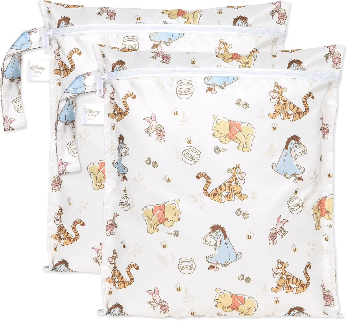 Larger Waterproof Wet Bag - For Baby, Travel, Swim Suit, Cloth Diapers, Pump Parts, Pool, Gym, Toiletry, Strap to Stroller - Reusable & Easy to Clean - 2pk - Beige & Pink Check