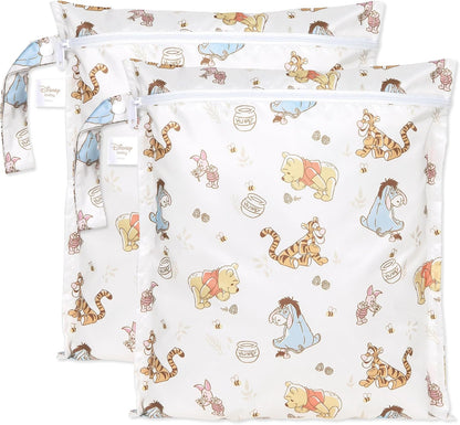 Larger Waterproof Wet Bag - For Baby, Travel, Swim Suit, Cloth Diapers, Pump Parts, Pool, Gym, Toiletry, Strap to Stroller - Reusable & Easy to Clean - 2pk - Beige & Pink Check
