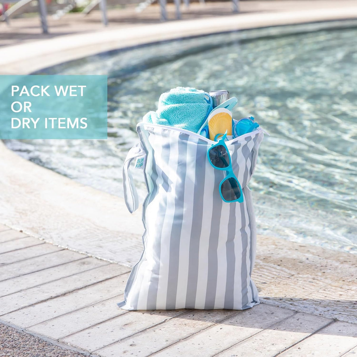 Larger Waterproof Wet Bag - For Baby, Travel, Swim Suit, Cloth Diapers, Pump Parts, Pool, Gym, Toiletry, Strap to Stroller - Reusable & Easy to Clean - 2pk - Beige & Pink Check