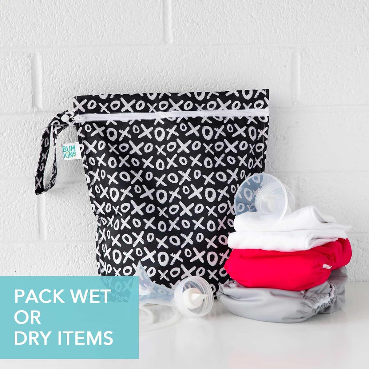 Larger Waterproof Wet Bag - For Baby, Travel, Swim Suit, Cloth Diapers, Pump Parts, Pool, Gym, Toiletry, Strap to Stroller - Reusable & Easy to Clean - 2pk - Beige & Pink Check