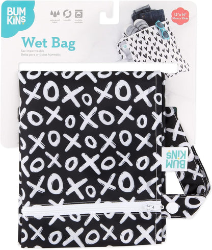 Larger Waterproof Wet Bag - For Baby, Travel, Swim Suit, Cloth Diapers, Pump Parts, Pool, Gym, Toiletry, Strap to Stroller - Reusable & Easy to Clean - 2pk - Beige & Pink Check