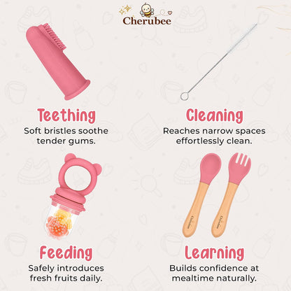 Baby Feeding Essentials Silicone Baby Feeding Set 15-Pcs | Suction Plate with Lid, Bowl, Adjustable Bib, Sippy Cup, Snack Cup, Spoon, Fork, Pacifier, Brush & Ice Tray | CE & CPC Certified