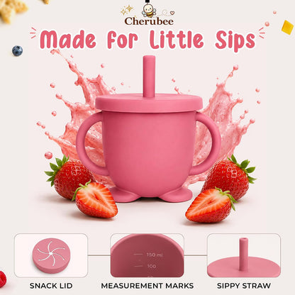 Baby Feeding Essentials Silicone Baby Feeding Set 15-Pcs | Suction Plate with Lid, Bowl, Adjustable Bib, Sippy Cup, Snack Cup, Spoon, Fork, Pacifier, Brush & Ice Tray | CE & CPC Certified