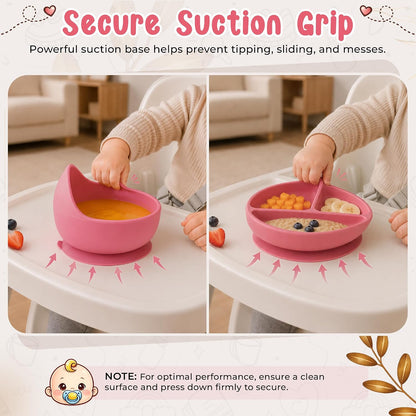 Baby Feeding Essentials Silicone Baby Feeding Set 15-Pcs | Suction Plate with Lid, Bowl, Adjustable Bib, Sippy Cup, Snack Cup, Spoon, Fork, Pacifier, Brush & Ice Tray | CE & CPC Certified