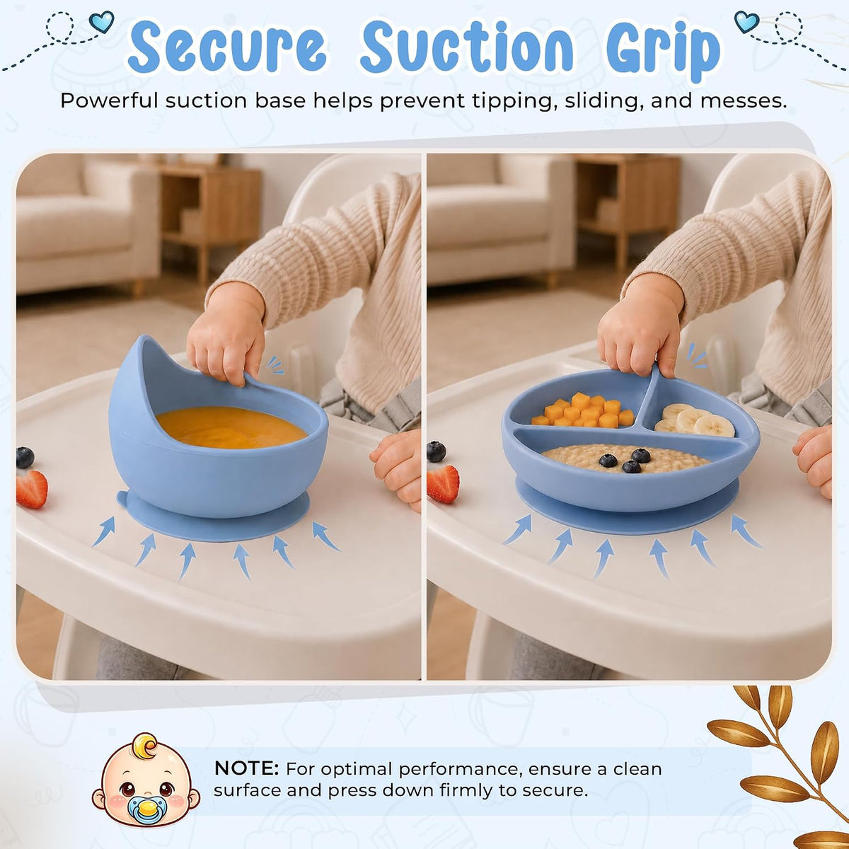Baby Feeding Essentials Silicone Baby Feeding Set 15-Pcs | Suction Plate with Lid, Bowl, Adjustable Bib, Sippy Cup, Snack Cup, Spoon, Fork, Pacifier, Brush & Ice Tray | CE & CPC Certified