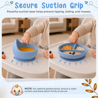Baby Feeding Essentials Silicone Baby Feeding Set 15-Pcs | Suction Plate with Lid, Bowl, Adjustable Bib, Sippy Cup, Snack Cup, Spoon, Fork, Pacifier, Brush & Ice Tray | CE & CPC Certified