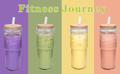 Glass Cups With Lids And Straws, Leakproof Tumbler 24oz Mason Jar Cups, Cap Cup Leak-Proof, Self-Assembly Silicone Straw, Reusable Iced Coffee Smoothie Matcha Cup Aesthetic Coffee Gifts Women